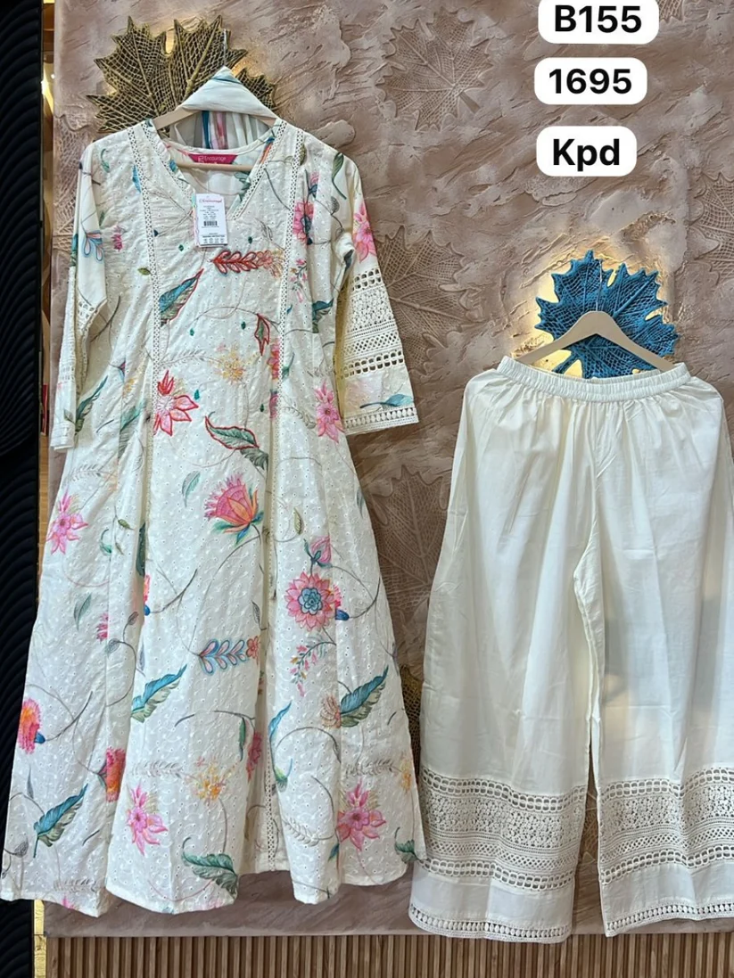 Women Cream Floral Printed A-Line Kurta Pant Dupatta Set | Elegant Ethnic Wear