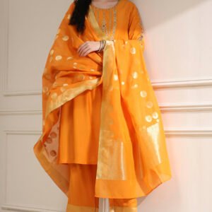 Orange Solid Straight Suit Set